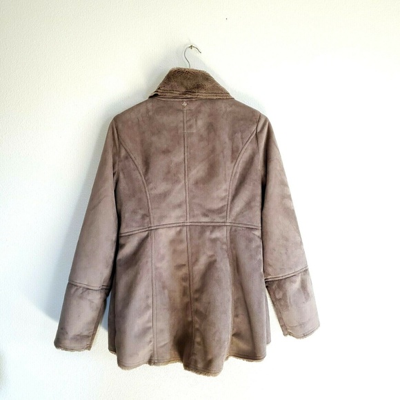 Prana Lilith Shearling Coat Earth Grey Faux Suede - Picture 5 of 8